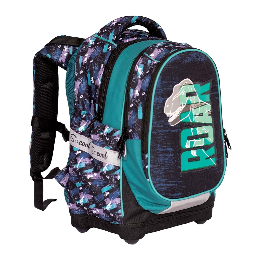 Ghiozdan Dino, forma anatomica, 3 fermoare, maner transport, inaltime 42 cm - imagine 4